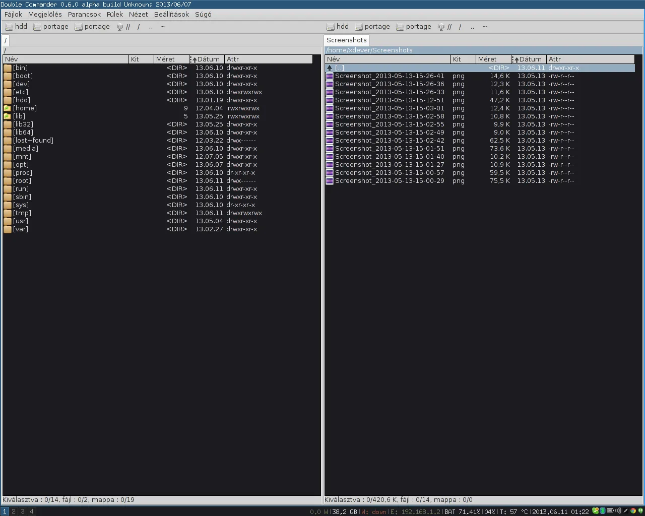 Double Commander file manager running on a Linux desktop with dual panes.